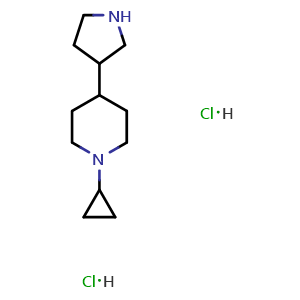 Chemical structure of 1-Cyclopropyl-4-pyrrolidin-3-yl-piperidine dihydrochloride , AChemBlock AD291556