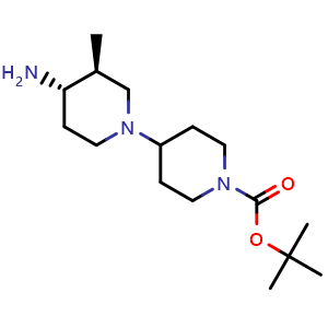 Chemical structure of tert-Butyl 4-[(3S,4S)-4-amino-3-methyl-1-piperidyl]piperidine-1-carboxylate , AChemBlock AD291558