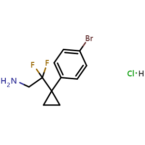 Chemical structure of 2-[1-(4-Bromophenyl)cyclopropyl]-2,2-difluoro-ethanamine hydrochloride , AChemBlock AD291562