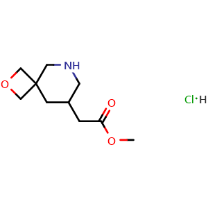 Chemical structure of Methyl 2-(2-oxa-8-azaspiro[3.5]nonan-6-yl)acetate hydrochloride , AChemBlock AD291563