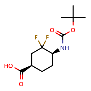 Chemical structure of cis-4-{[(tert-butoxy)carbonyl]amino}-3,3-difluorocyclohexane-1-carboxylic acid , AChemBlock AD291564