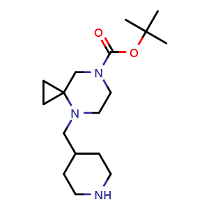 Chemical structure of tert-Butyl 4-(4-piperidylmethyl)-4,7-diazaspiro[2.5]octane-7-carboxylate , AChemBlock AD291566