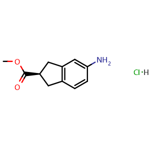 Chemical structure of Methyl (2R)-5-aminoindane-2-carboxylate hydrochloride , AChemBlock AD291571