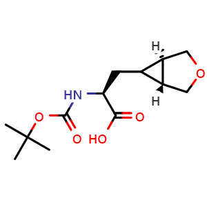 Chemical structure of (2S)-2-(tert-Butoxycarbonylamino)-3-[trans-3-oxabicyclo[3.1.0]hexan-6-yl]propanoic acid , AChemBlock AD291584