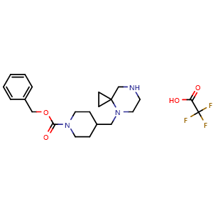 Chemical structure of Benzyl 4-(4,7-diazaspiro[2.5]octan-4-ylmethyl)piperidine-1-carboxylate 2,2,2 trifluoroacetic acid , AChemBlock AD291585