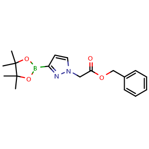 Chemical structure of Benzyl 2-[3-(4,4,5,5-tetramethyl-1,3,2-dioxaborolan-2-yl)pyrazol-1-yl]acetate , AChemBlock AD291589