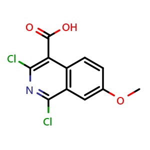 Chemical structure of 1,3-Dichloro-7-methoxy-isoquinoline-4-carboxylic acid , AChemBlock AD291591