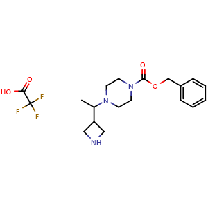 Chemical structure of Benzyl 4-[1-(azetidin-3-yl)ethyl]piperazine-1-carboxylate 2,2,2-trifluoroacetic acid , AChemBlock AD291600