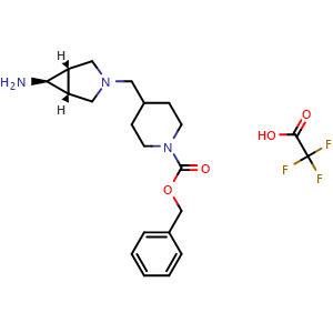 Chemical structure of Benzyl 4-[[(1S,5R)-6-amino-3-azabicyclo[3.1.0]hexan-3-yl]methyl]piperidine-1-carboxylate 2,2,2-trifluoroacetic acid , AChemBlock AD291605