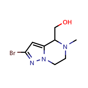Chemical structure of (2-Bromo-5-methyl-6,7-dihydro-4H-pyrazolo[1,5-a]pyrazin-4-yl)methanol , AChemBlock AD291606