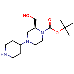 Chemical structure of tert-Butyl (2S)-2-(hydroxymethyl)-4-(4-piperidyl)piperazine-1-carboxylate , AChemBlock AD291608