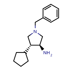 Chemical structure of rel-(3S,4R)-1-Benzyl-4-cyclopentyl-pyrrolidin-3-amine , AChemBlock AD291610