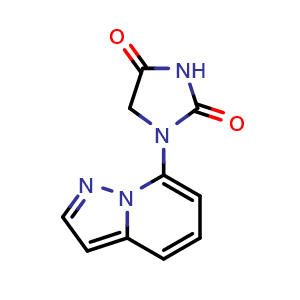 Chemical structure of 1-Pyrazolo[1,5-a]pyridin-7-ylimidazolidine-2,4-dione , AChemBlock AD291620