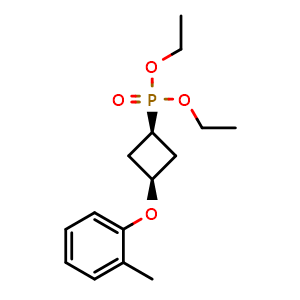 Chemical structure of cis-(3-diethoxyphosphorylcyclobutoxy)methylbenzene , AChemBlock AD291624