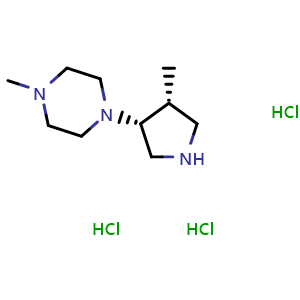 Chemical structure of cis-1-methyl-4-[4-methylpyrrolidin-3-yl]piperazine trihydrochloride , AChemBlock AD291630