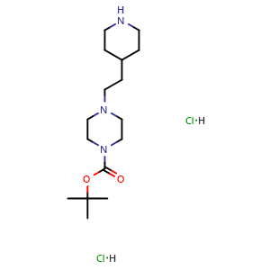 Chemical structure of tert-Butyl 4-[2-(4-piperidyl)ethyl]piperazine-1-carboxylate dihydrochloride , AChemBlock AD291635