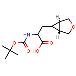 Chemical structure of 2-(tert-butoxycarbonylamino)-3-[trans-3-oxabicyclo[3.1.0]hexan-6-yl]propanoic acid , AChemBlock AD291643