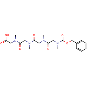 Chemical structure of 2-[[2-[[2-[[2-[Benzyloxycarbonyl(methyl)amino]acetyl]-methyl-amino]acetyl]-methyl-amino]acetyl]-methyl-amino]acetic acid , AChemBlock AD291652