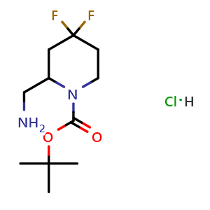 Chemical structure of tert-Butyl 2-(aminomethyl)-4,4-difluoro-piperidine-1-carboxylate hydrochloride , AChemBlock AD291666