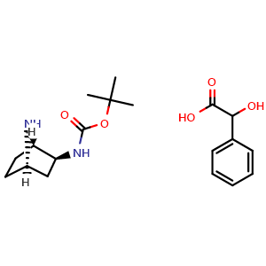 Chemical structure of tert-Butyl N-[(1S,2S,4R)-7-azabicyclo[2.2.1]heptan-2-yl]carbamate 2-hydroxy-2-phenyl-acetic acid , AChemBlock AD291669