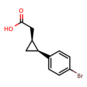 Chemical structure of 2-[cis-2-(4-Bromophenyl)cyclopropyl]acetic acid , AChemBlock AD291677