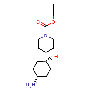 Chemical structure of trans-tert-butyl 4-(4-amino-1-hydroxy-cyclohexyl)piperidine-1-carboxylate , AChemBlock AD291682