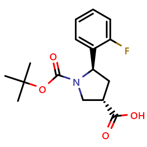 Chemical structure of (3S,5R)-1-tert-Butoxycarbonyl-5-(2-fluorophenyl)pyrrolidine-3-carboxylic acid , AChemBlock AD291694