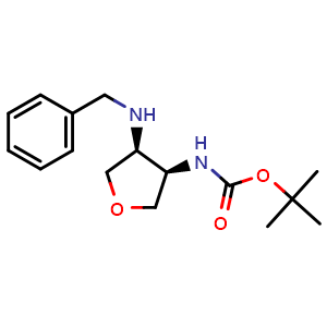 Chemical structure of tert-Butyl N-[(3R,4S)-4-(benzylamino)tetrahydrofuran-3-yl]carbamate , AChemBlock AD291698