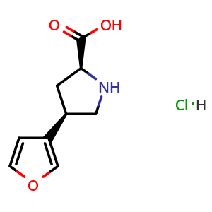 Chemical structure of (2S,4R)-4-(3-Furyl)pyrrolidine-2-carboxylic acid hydrochloride , AChemBlock AD291700