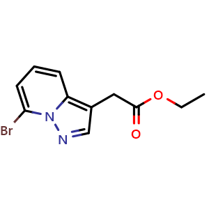 Chemical structure of Ethyl 2-(7-bromopyrazolo[1,5-a]pyridin-3-yl)acetate , AChemBlock AD291701