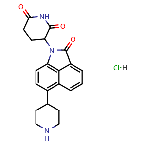 Chemical structure of 3-[2-Oxo-6-(4-piperidyl)benzo[cd]indol-1-yl]piperidine-2,6-dione hydrochloride , AChemBlock AD291709