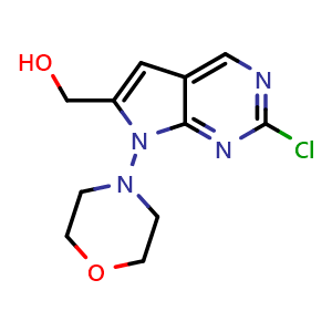 Chemical structure of (2-Chloro-7-morpholino-7H-pyrrolo[2,3-d]pyrimidin-6-yl)methanol , AChemBlock AD291714