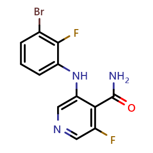 Chemical structure of 3-((3-Bromo-2-fluorophenyl)amino)-5-fluoroisonicotinamide , AChemBlock AD291723