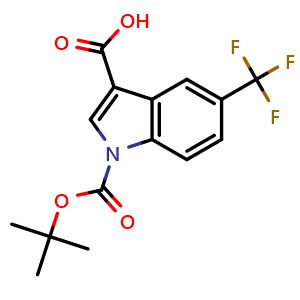Chemical structure of 1-(tert-Butoxycarbonyl)-5-(trifluoromethyl)-1H-indole-3-carboxylic acid , AChemBlock AD291726
