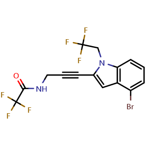 Chemical structure of N-(3-(4-Bromo-1-(2,2,2-trifluoroethyl)-1H-indol-2-yl)prop-2-yn-1-yl)-2,2,2-trifluoroacetamide , AChemBlock AD291727