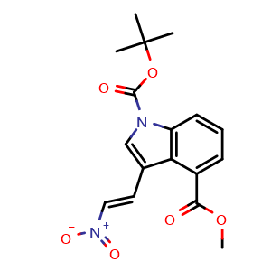 Chemical structure of 1-(tert-butyl) 4-Methyl (E)-3-(2-nitrovinyl)-1H-indole-1,4-dicarboxylate , AChemBlock AD291728