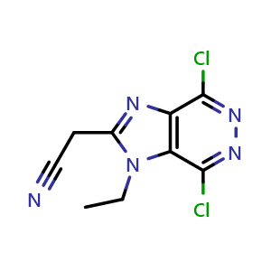 Chemical structure of 2-(4,7-Dichloro-1-ethyl-1H-imidazo[4,5-d]pyridazin-2-yl)acetonitrile , AChemBlock AD291737