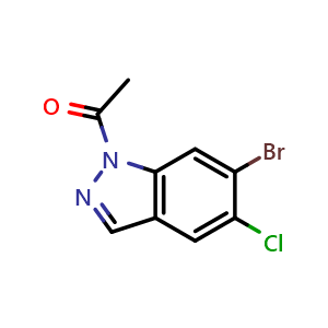 Chemical structure of 1-(6-Bromo-5-chloro-1H-indazol-1-yl)ethan-1-one , AChemBlock AD291742
