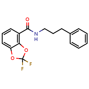 Chemical structure of 2,2-Difluoro-N-(3-phenylpropyl)benzo[d][1,3]dioxole-4-carboxamide , AChemBlock AD291743