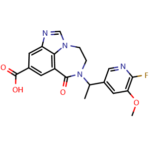 Chemical structure of 7-(1-(6-Fluoro-5-methoxypyridin-3-yl)ethyl)-6-oxo-6,7,8,9-tetrahydro-2,7,9a-triazabenzo[cd]azulene-4-carboxylic acid , AChemBlock AD291744