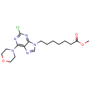Chemical structure of Methyl 7-(2-chloro-6-morpholino-9H-purin-9-yl)heptanoate , AChemBlock AD291746
