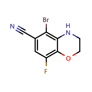 Chemical structure of 5-Bromo-8-fluoro-3,4-dihydro-2H-benzo[b][1,4]oxazine-6-carbonitrile , AChemBlock AD291747