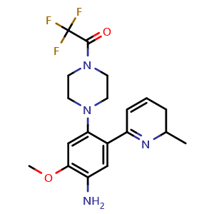 Chemical structure of 1-(4-(4-Amino-5-methoxy-2-(6-methyl-5,6-dihydropyridin-2-yl)phenyl)piperazin-1-yl)-2,2,2-trifluoroethan-1-one , AChemBlock AD291750