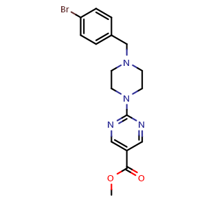 Chemical structure of Methyl 2-(4-(4-bromobenzyl)piperazin-1-yl)pyrimidine-5-carboxylate , AChemBlock AD291752