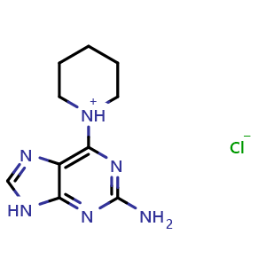 Chemical structure of 1-(2-Amino-9H-purin-6-yl)piperidin-1-ium chloride , AChemBlock AD291753