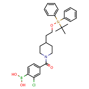 Chemical structure of (4-(4-(2-((tert-Butyldiphenylsilyl)oxy)ethyl)piperidine-1-carbonyl)-2-chlorophenyl)boronic acid , AChemBlock AD291755
