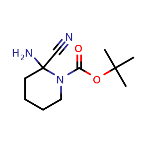 Chemical structure of tert-Butyl 2-amino-2-cyanopiperidine-1-carboxylate , AChemBlock AD291757