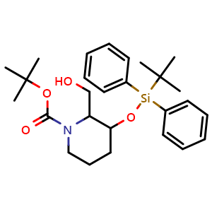 Chemical structure of tert-Butyl 3-[(tert-butyldiphenylsilyl)oxy]-2-(hydroxymethyl)piperidine-1-carboxylate , AChemBlock AD291758