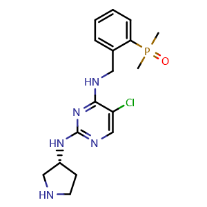 Chemical structure of (R)-(2-(((5-Chloro-2-(pyrrolidin-3-ylamino)pyrimidin-4-yl)amino)methyl)phenyl)dimethylphosphine oxide , AChemBlock AD291761