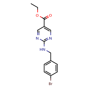 Chemical structure of Ethyl 2-((4-bromobenzyl)amino)pyrimidine-5-carboxylate , AChemBlock AD291763